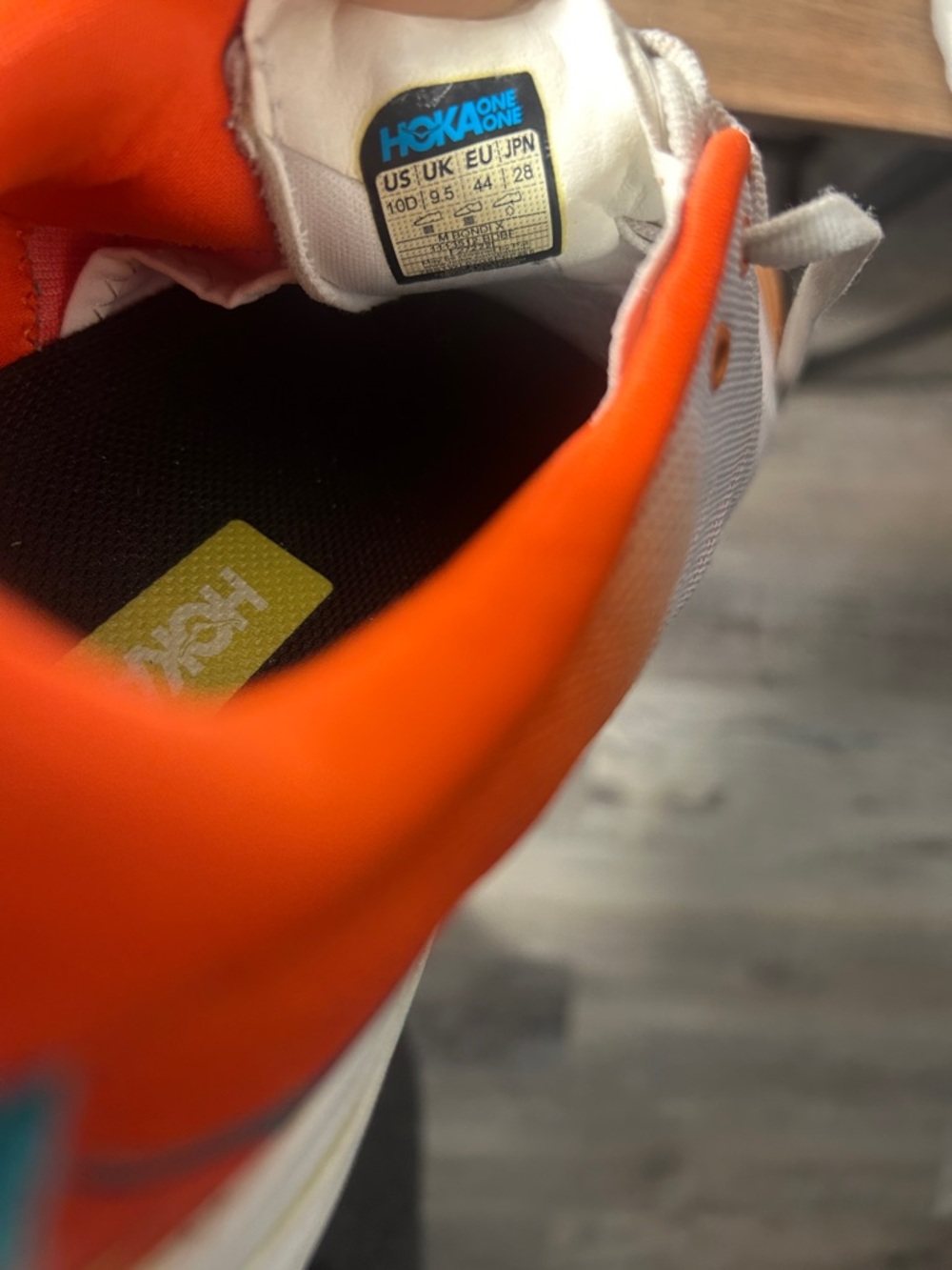 Hoka White Shoes with Orange Lining and Blue Logo - Picture 6 of 8
